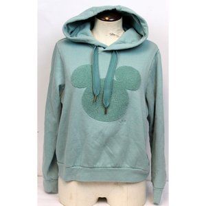 Disney Women's Hoodie sz M 8/10 Teal Mickey Mouse Head Fuzzy Needle Punch Soft